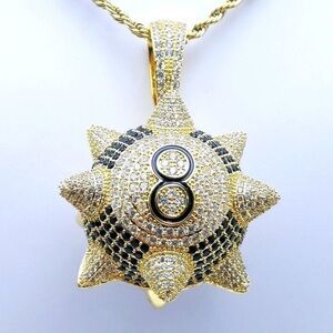 🚨14K Gold Finish Eight-Ball & 24" Rope Chain os